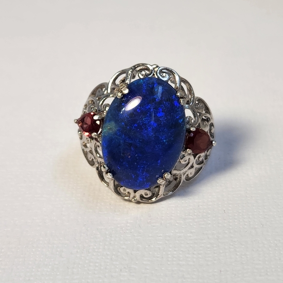VTG 18x13mm *NOT Synthetic* Opal & Tourmaline Filigree 925 Ring Sz 7 - Picture 8 of 16